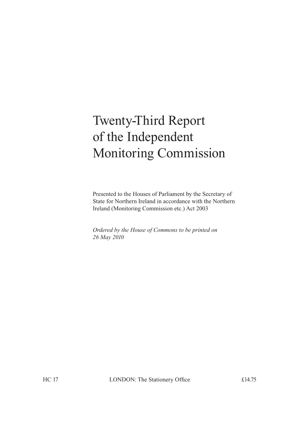 Twenty-Third Report of the Independent Monitoring Commission