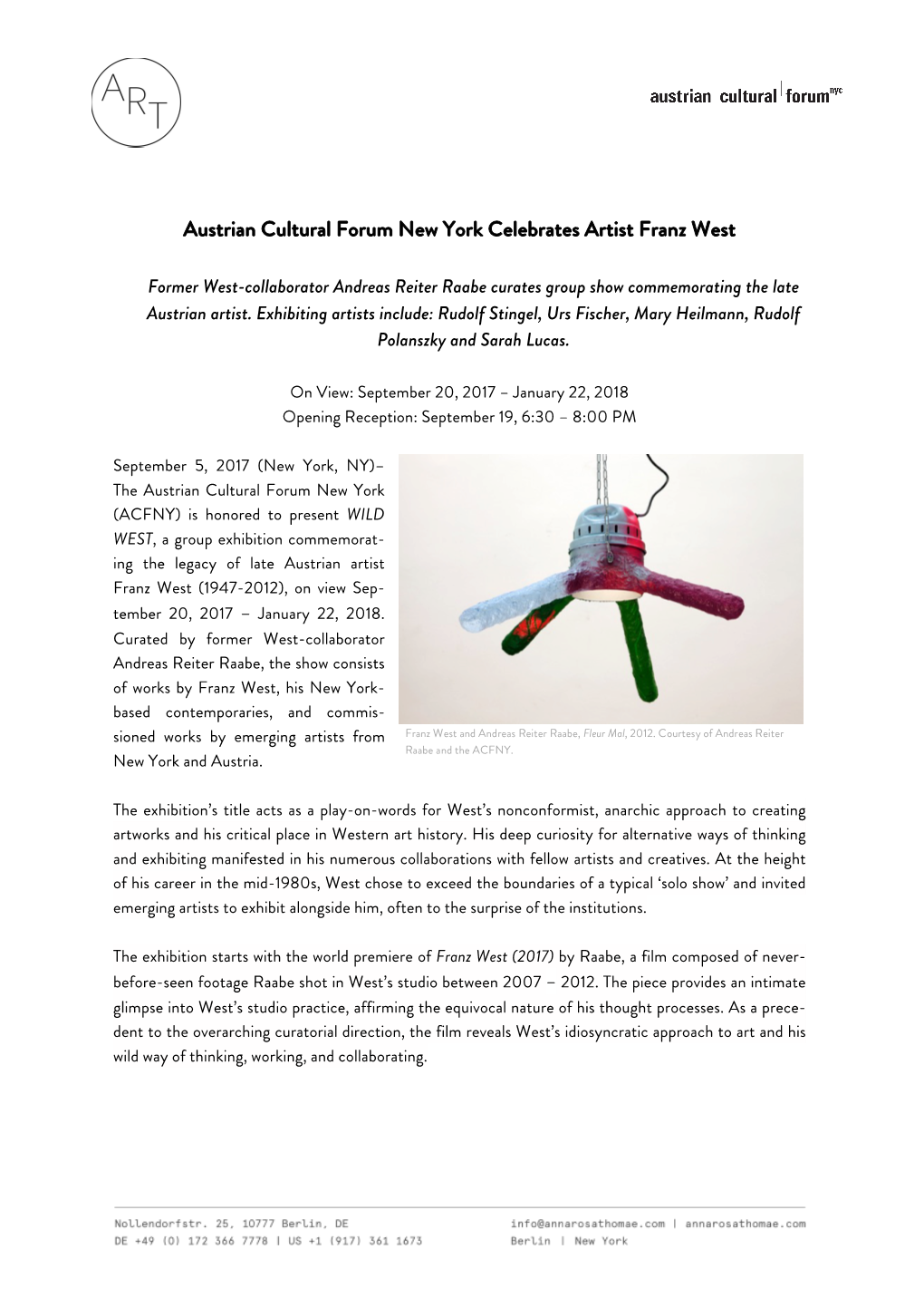 Austrian Cultural Forum New York Celebrates Artist Franz West