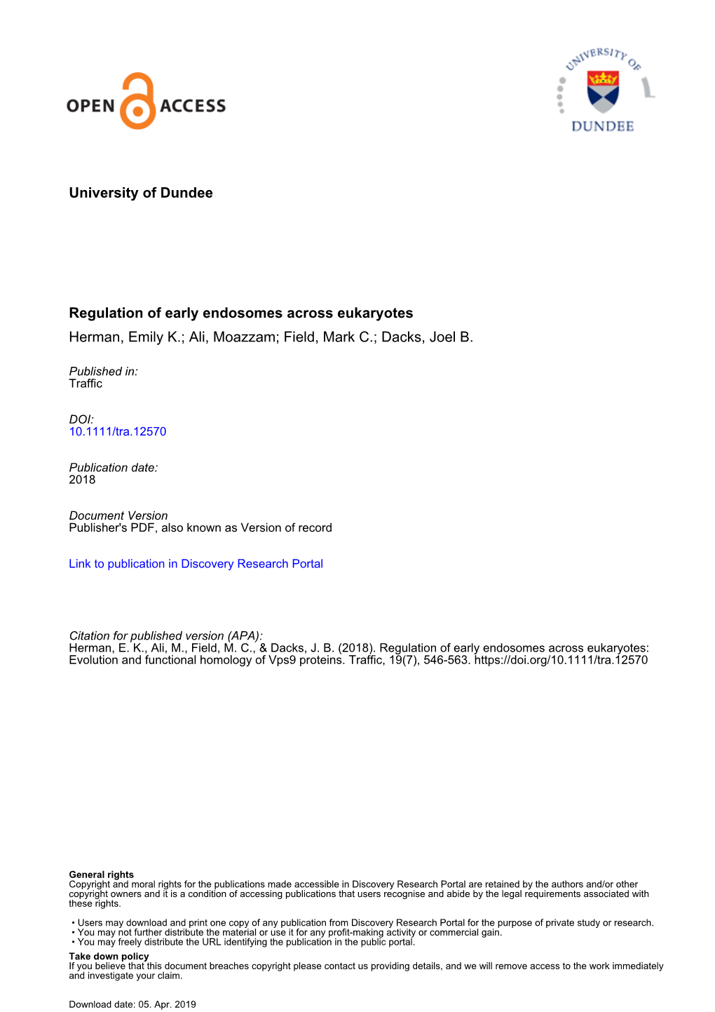 Regulation of Early Endosomes Across Eukaryotes: Evolution and Functional Homology of Vps9 Proteins