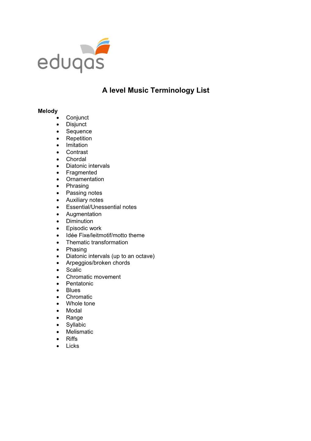 A Level Music Terminology List