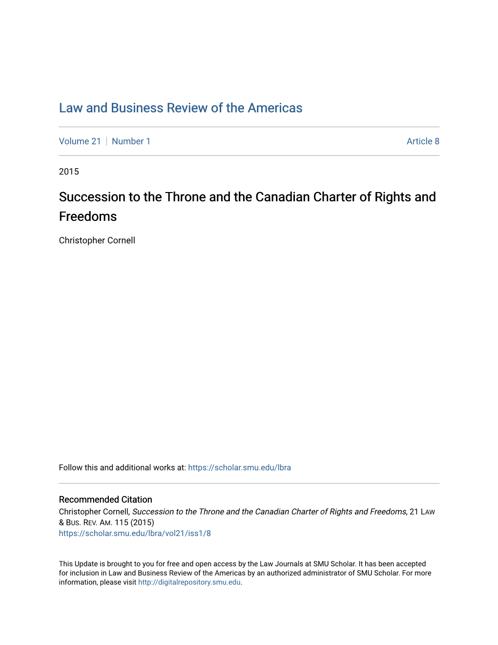 Succession to the Throne and the Canadian Charter of Rights and Freedoms