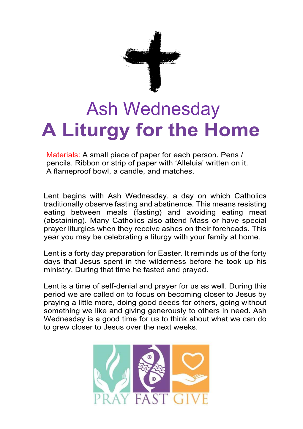 Ash Wednesday a Liturgy for the Home