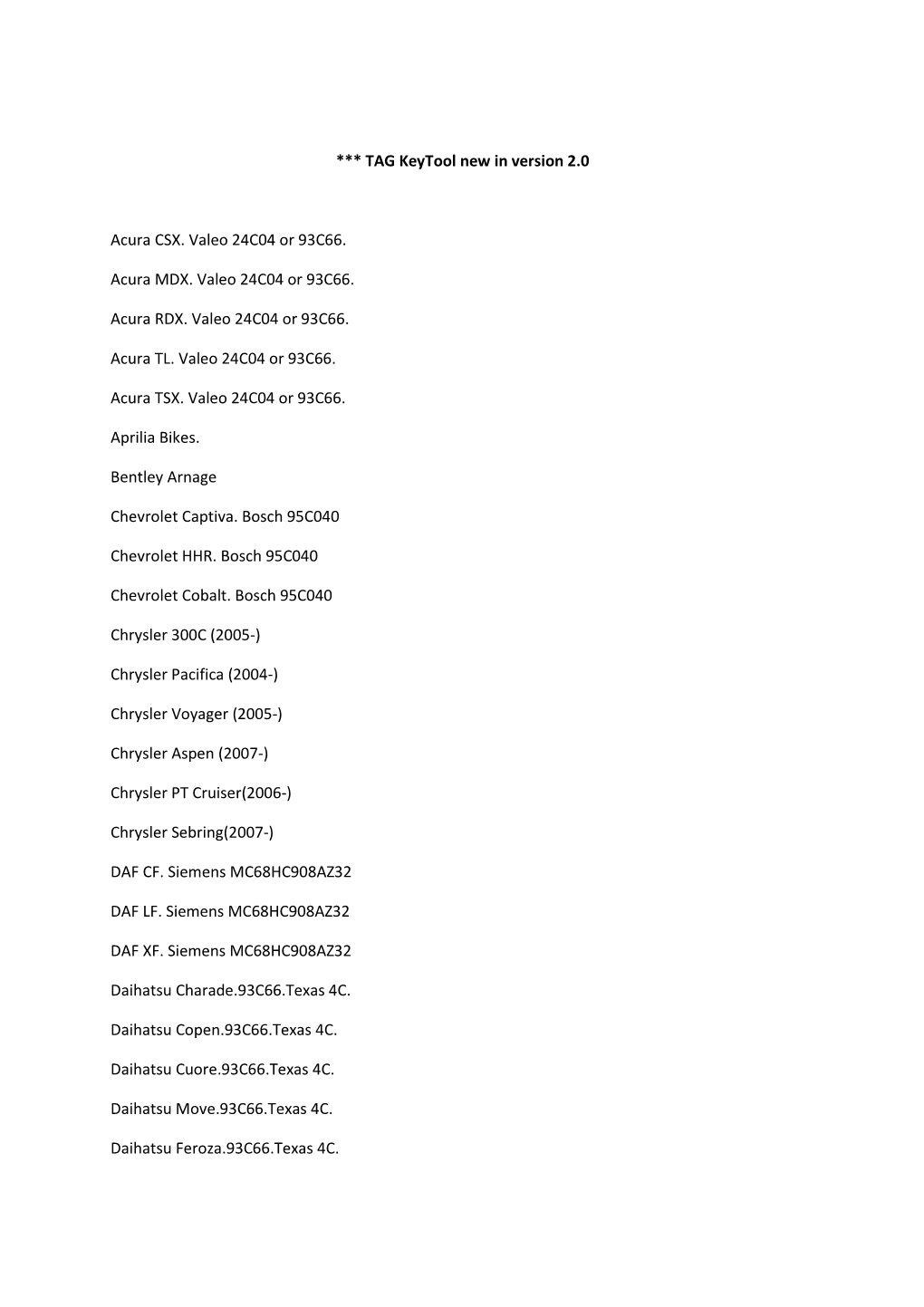 *** TAG Keytool New in Version 2.0 Acura CSX. Valeo 24C04 Or 93C66