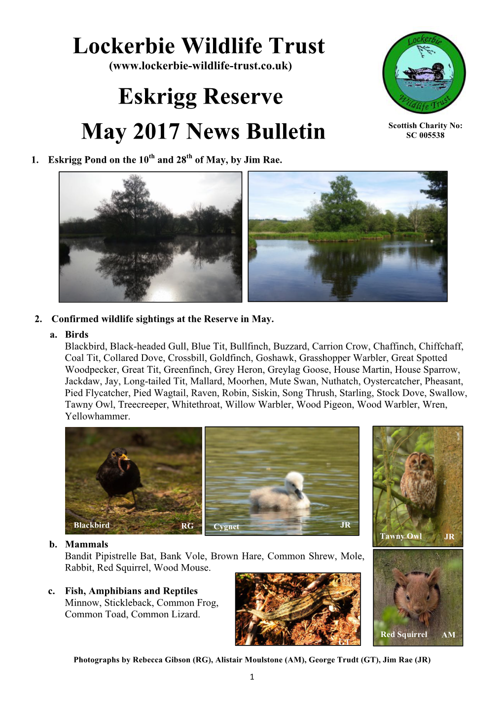 Lockerbie Wildlife Trust Eskrigg Reserve May 2017 News Bulletin