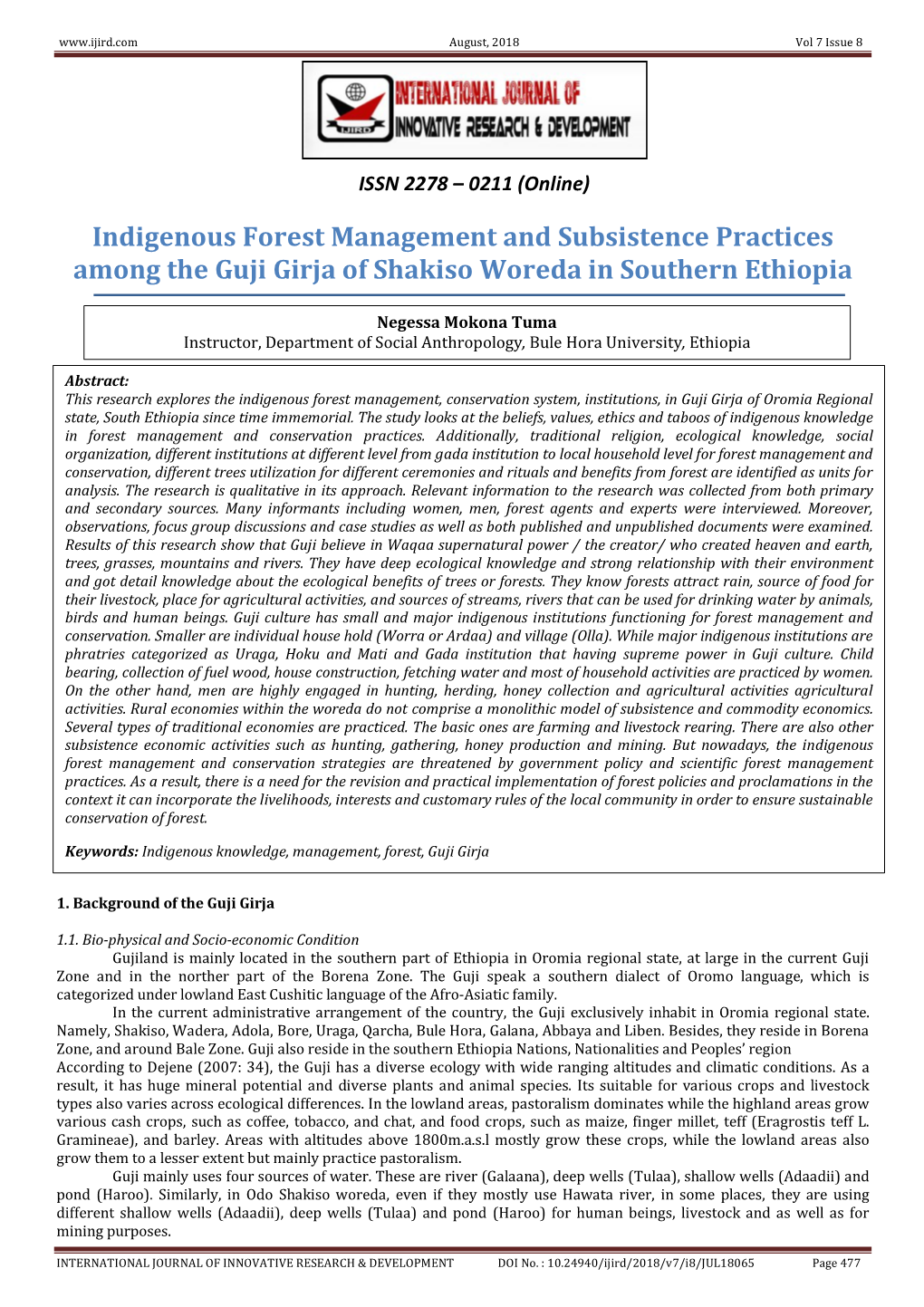 Indigenous Forest Management and Subsistence Practices Among the Guji Girja of Shakiso Woreda in Southern Ethiopia