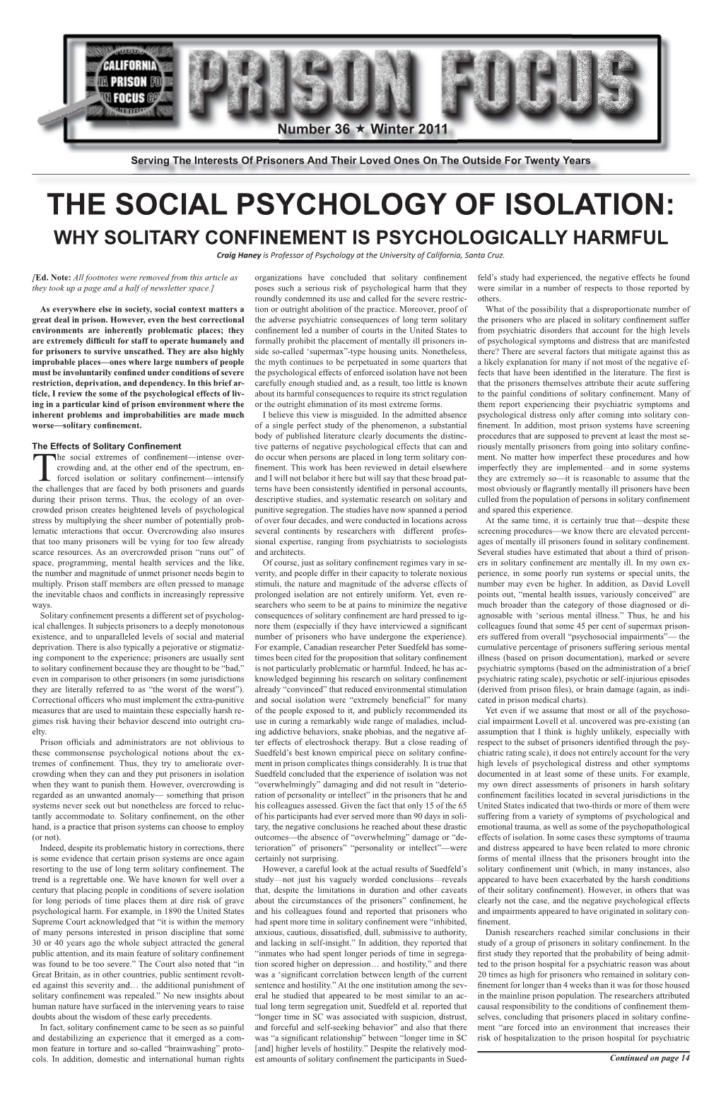 The Social Psychology of Isolation