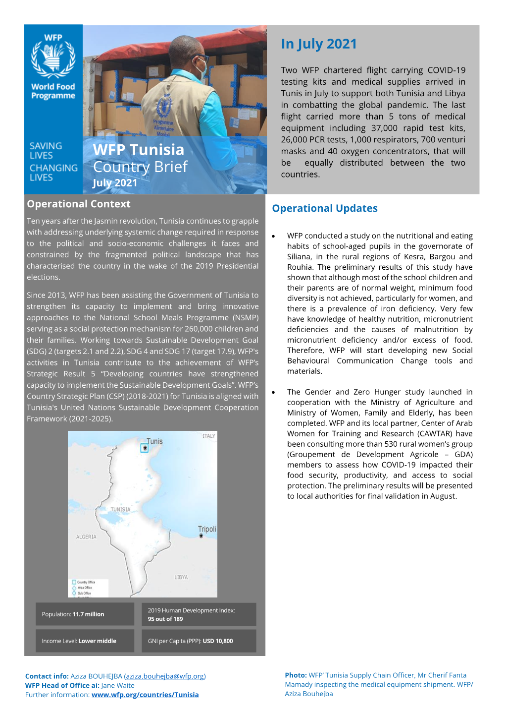 WFP Tunisia Country Brief • Principality of Monaco July 2021