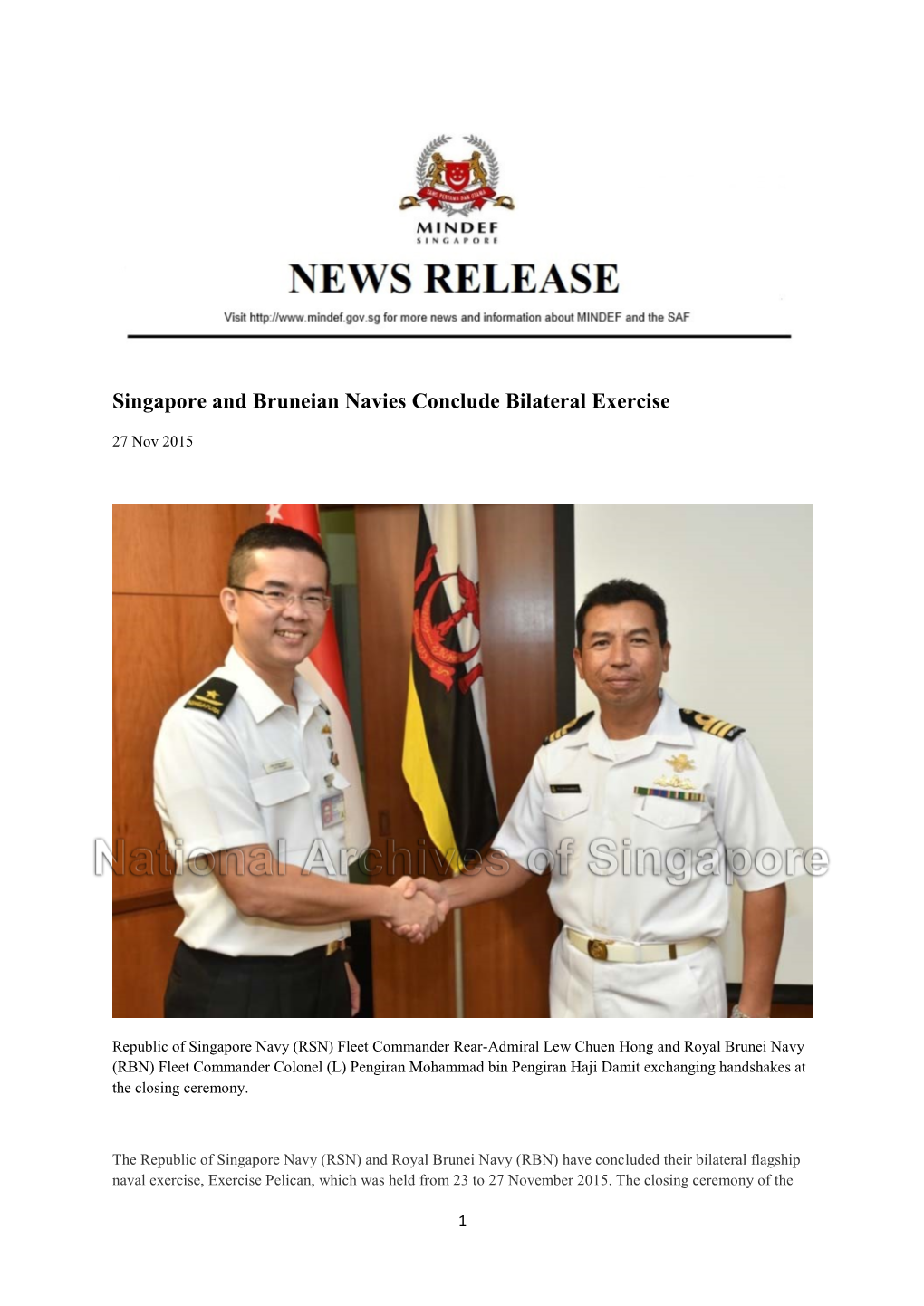 Singapore and Bruneian Navies Conclude Bilateral Exercise