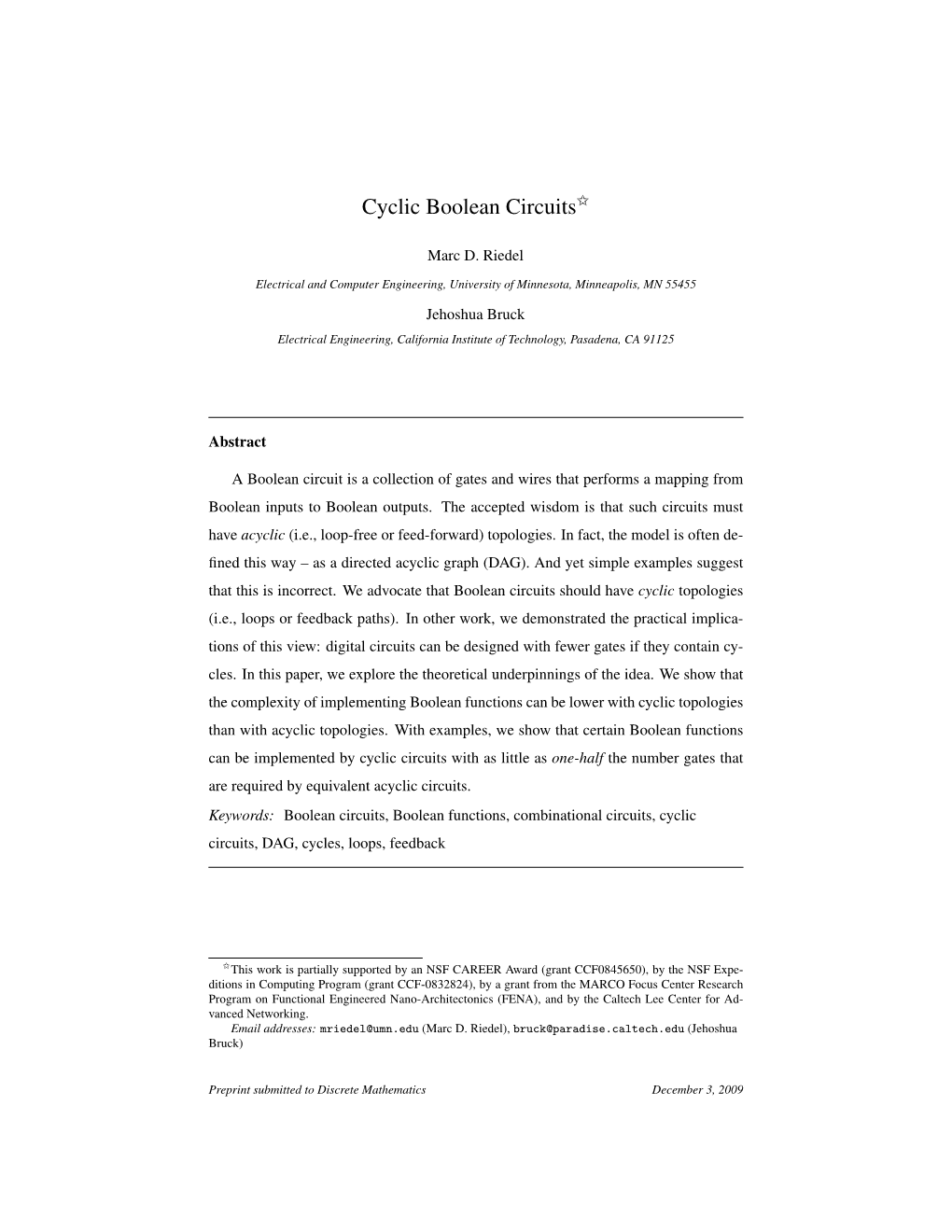 Cyclic Boolean Circuits$