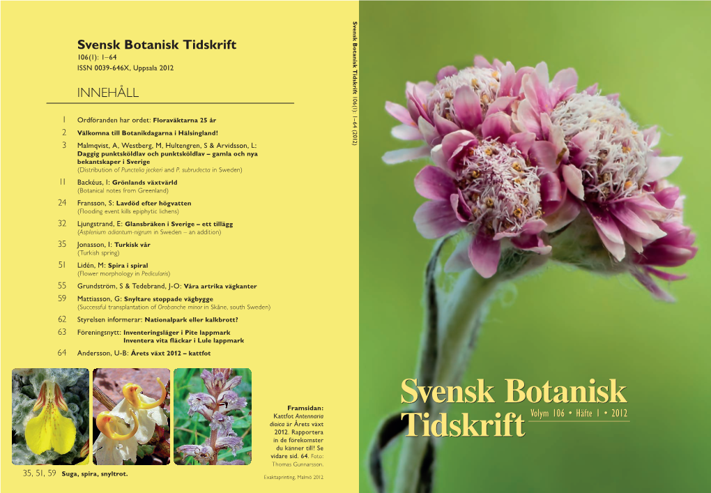 Svensk Botanisk Tidskrift INNEHÅLL