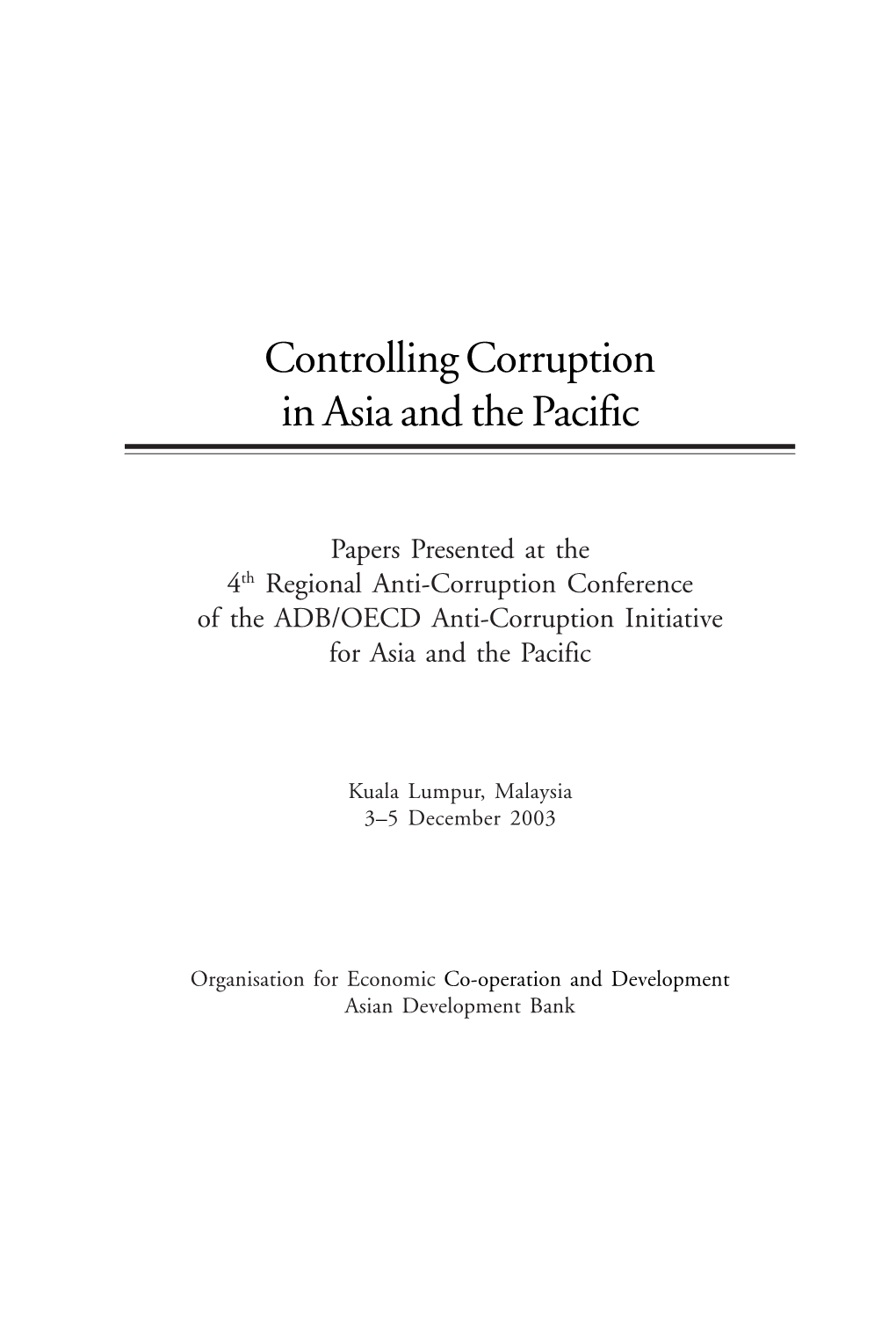 Controlling Corruption in Asia and the Pacific