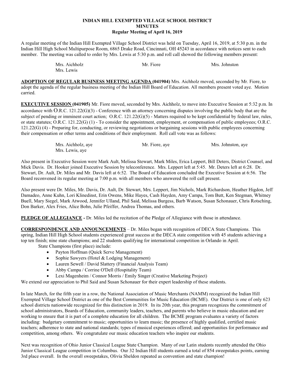 Board Minutes April 16 2019.Pdf