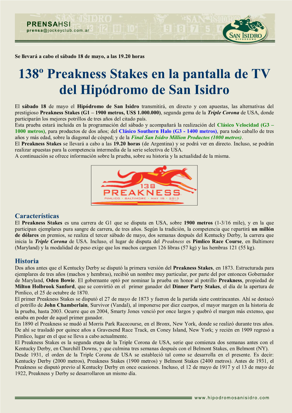 138º Preakness Stakes En La Pantalla De TV Del Hipódromo De San Isidro