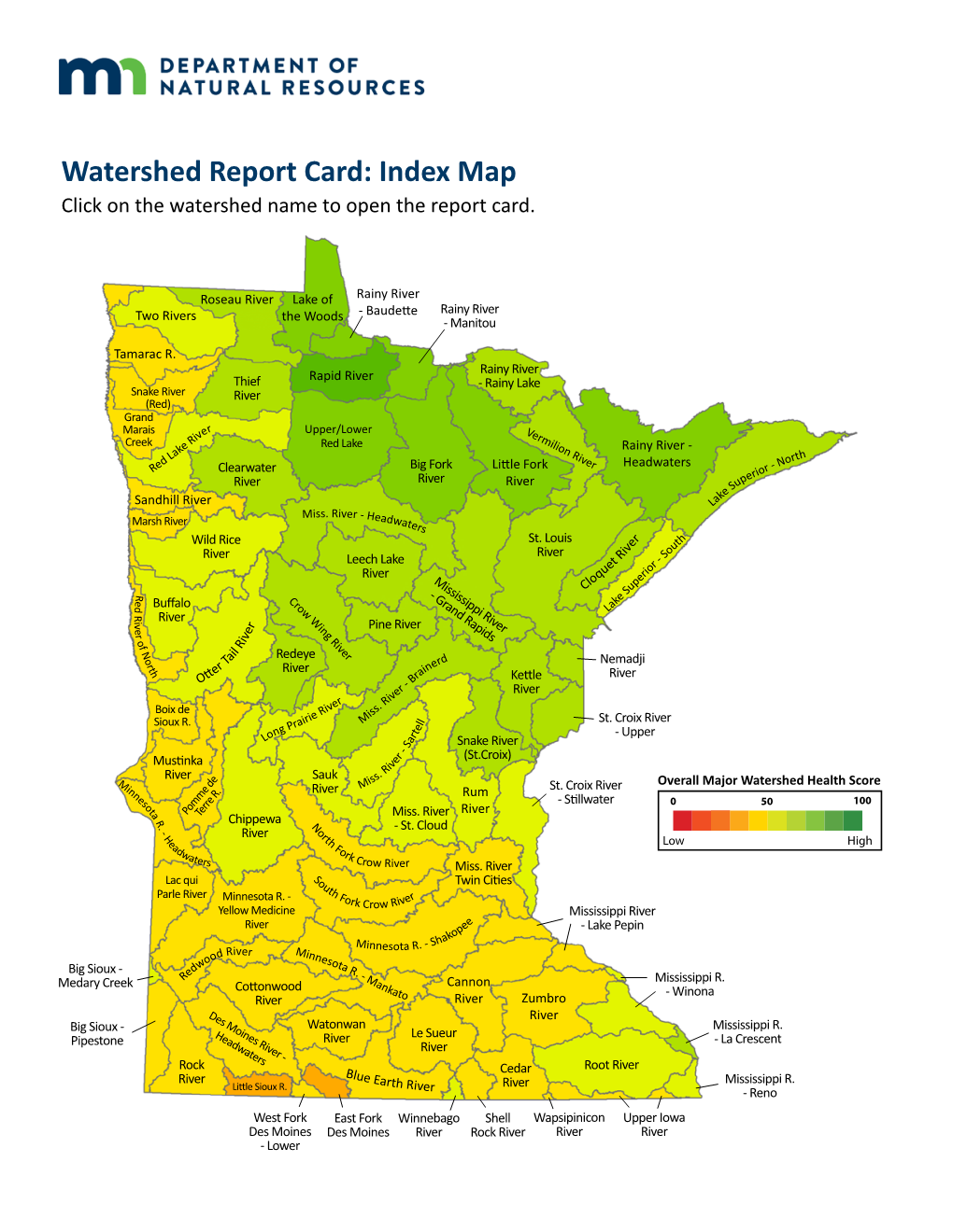Watershed Health Report Card, Index