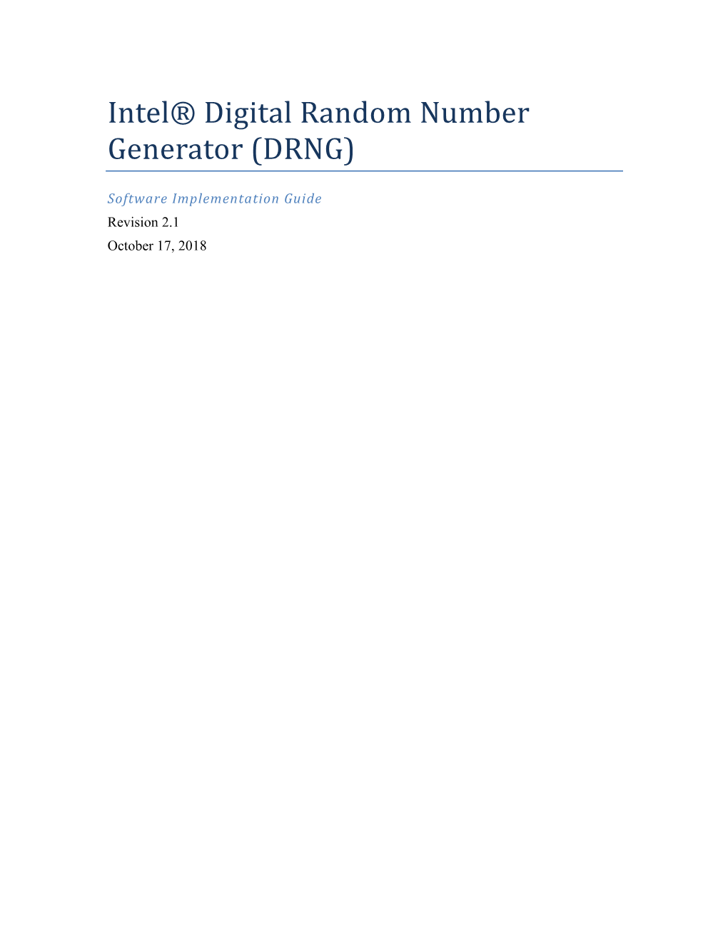 Intel® Digital Random Number Generator (DRNG)