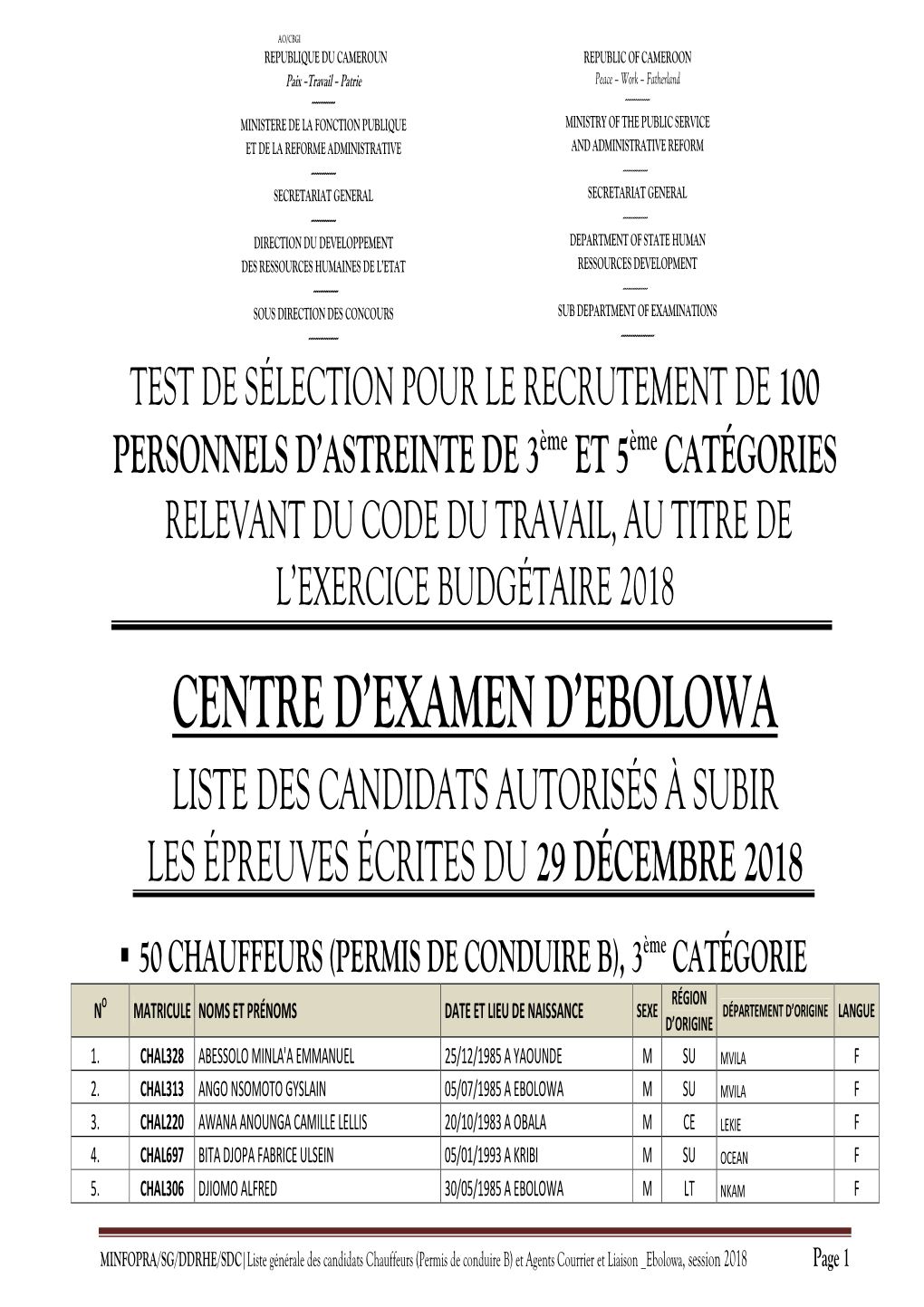 Centre D'examen D'ebolowa