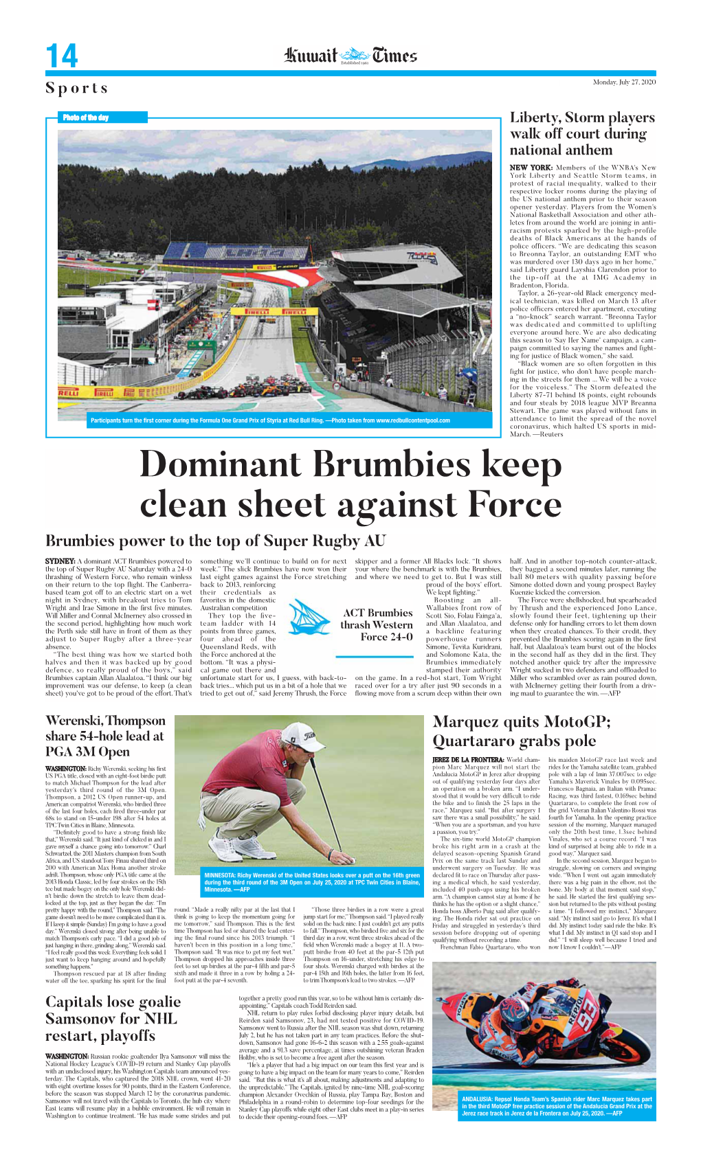 Dominant Brumbies Keep Clean Sheet Against Force Brumbies Power to the Top of Super Rugby AU