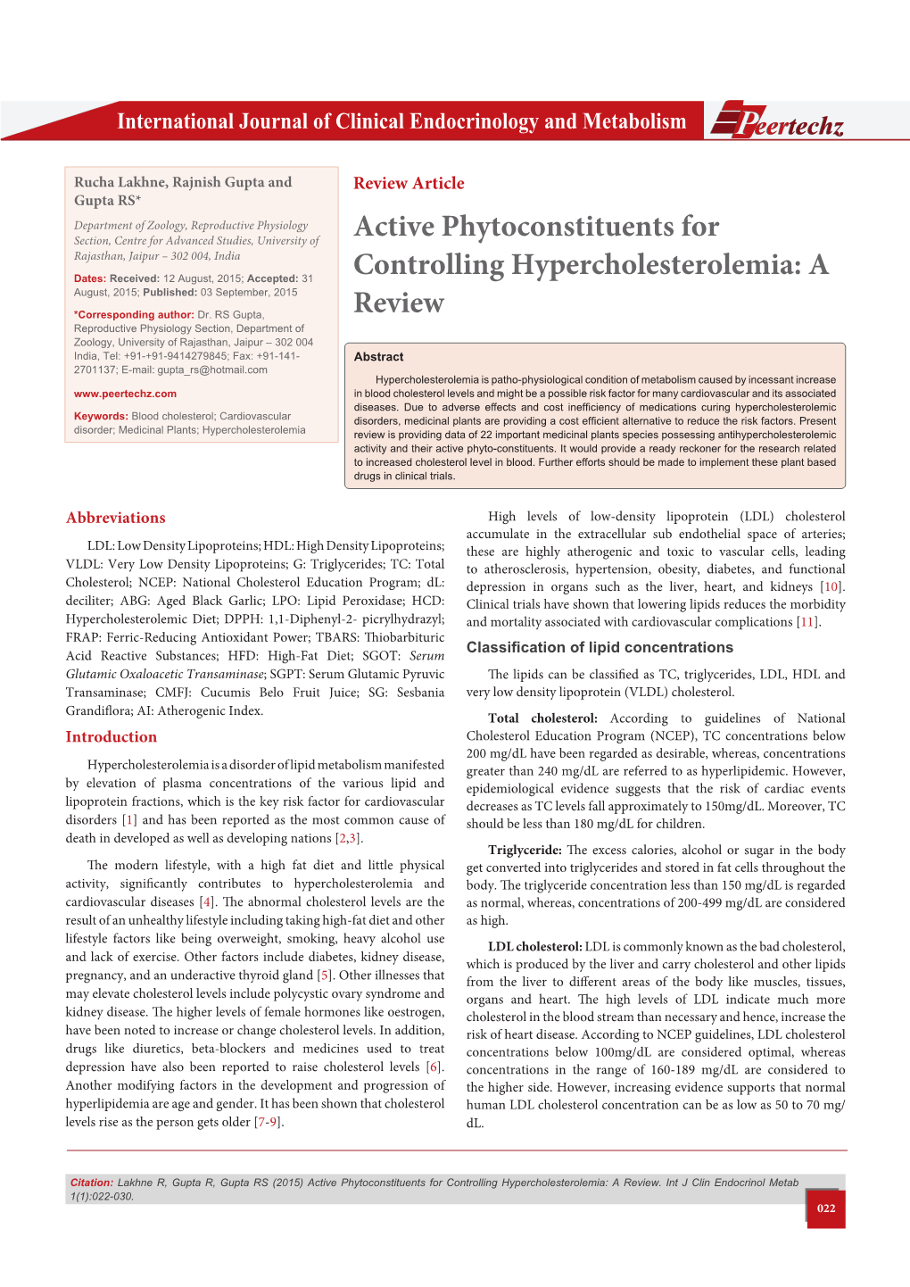 Active Phytoconstituents for Controlling Hypercholesterolemia: a Review