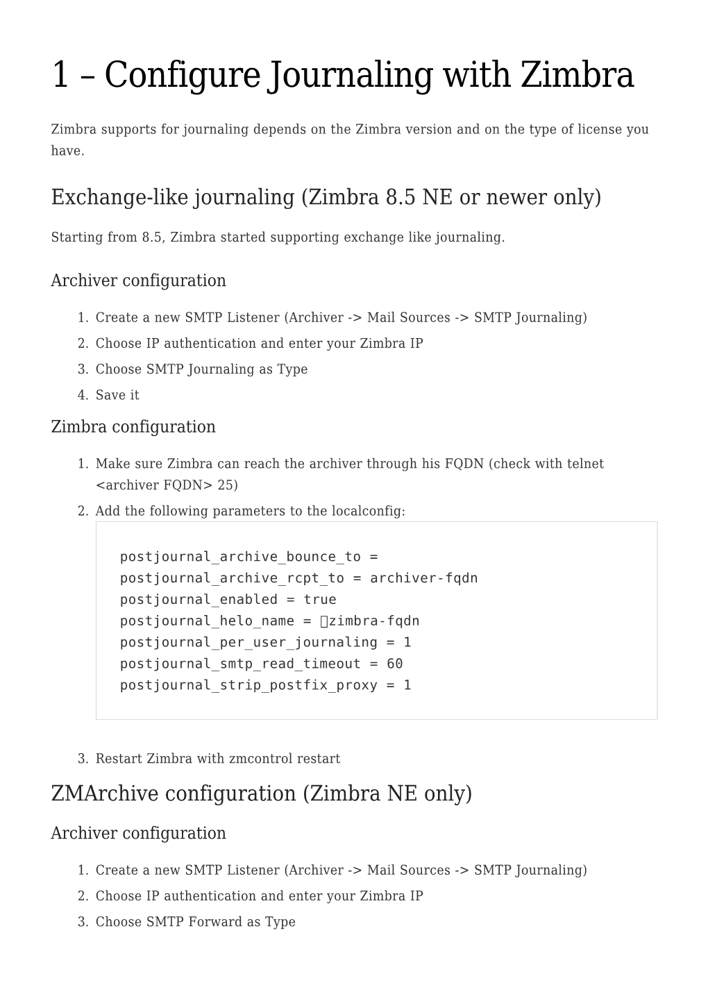 Configure Journaling with Zimbra