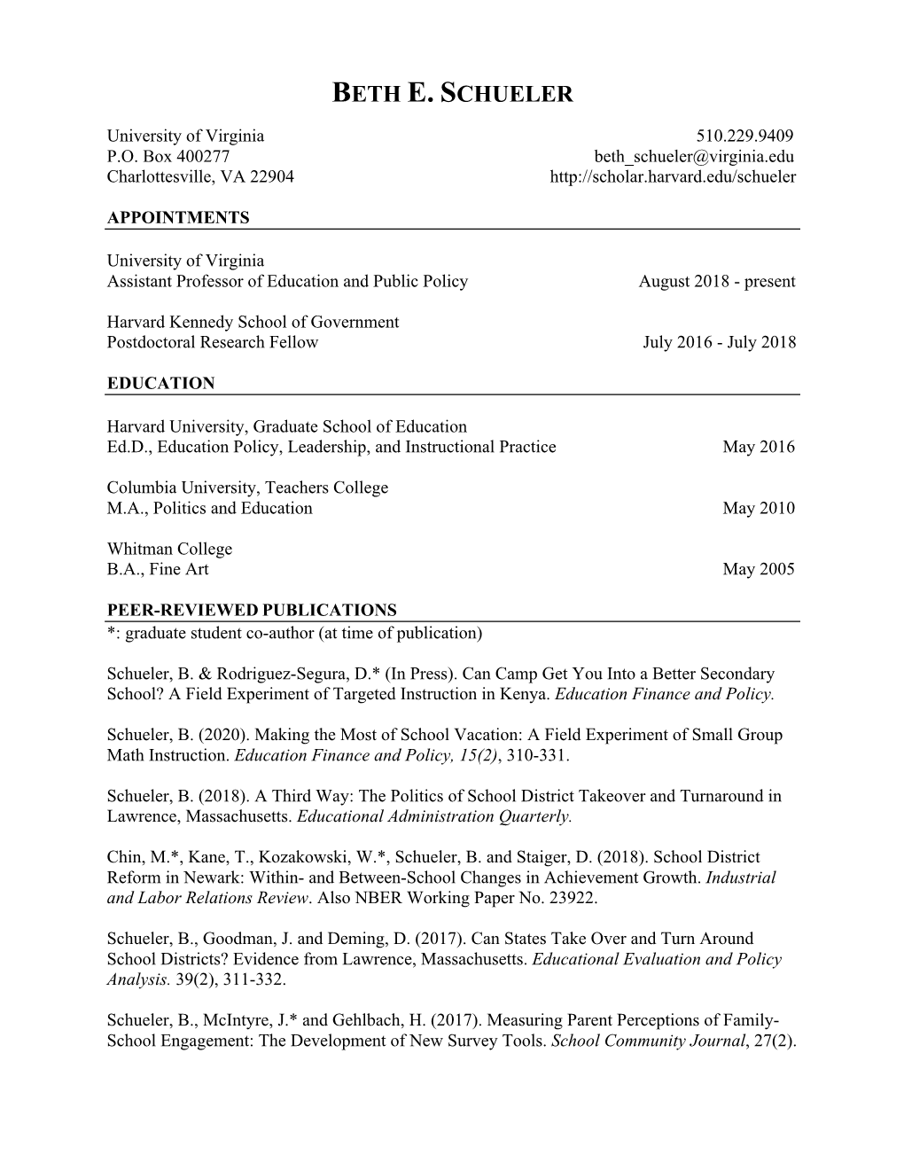 Beth Schueler CV 09.27.20