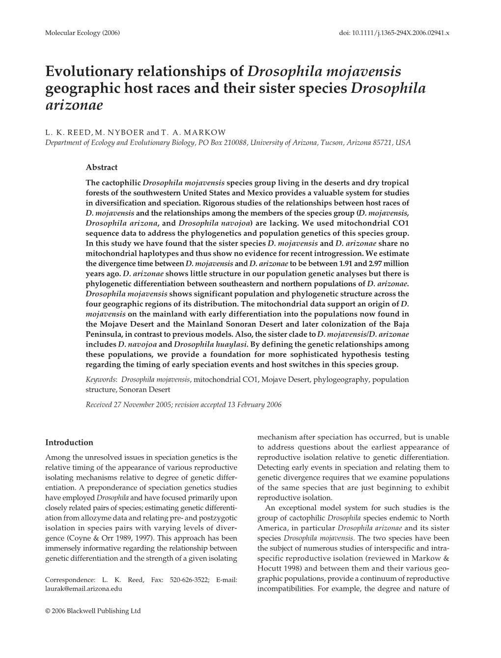 Evolutionary Relationships of Drosophila Mojavensis Geographic