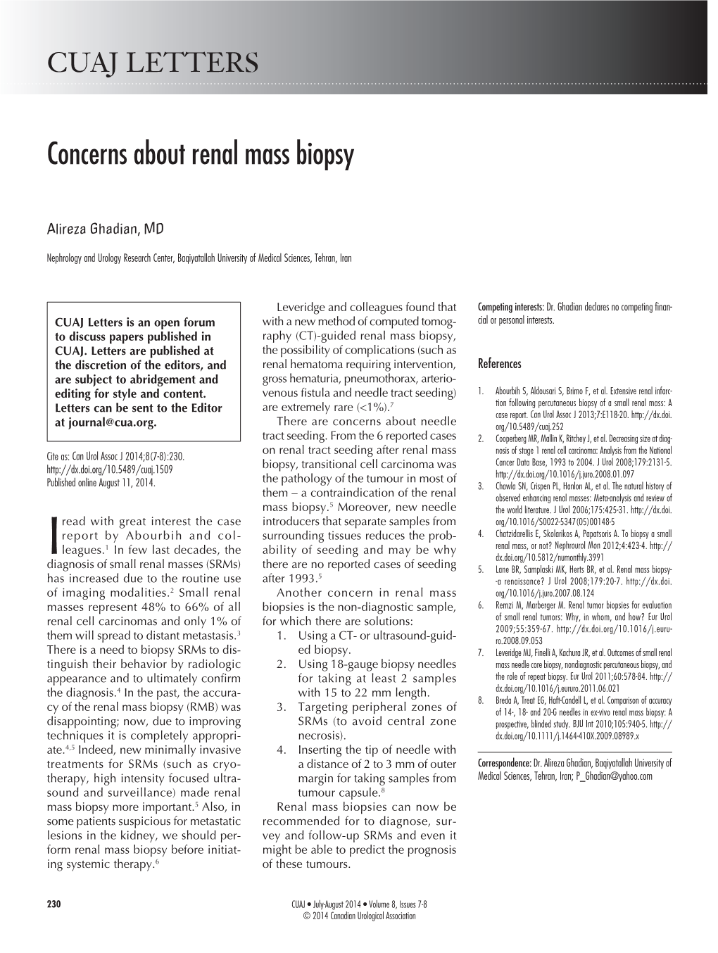 Concerns About Renal Mass Biopsy
