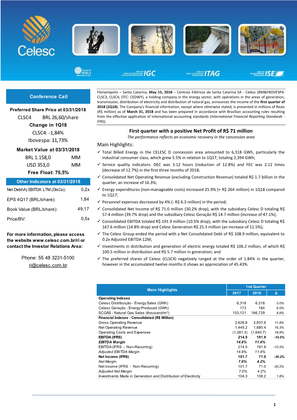 1Q18 Earnings Release