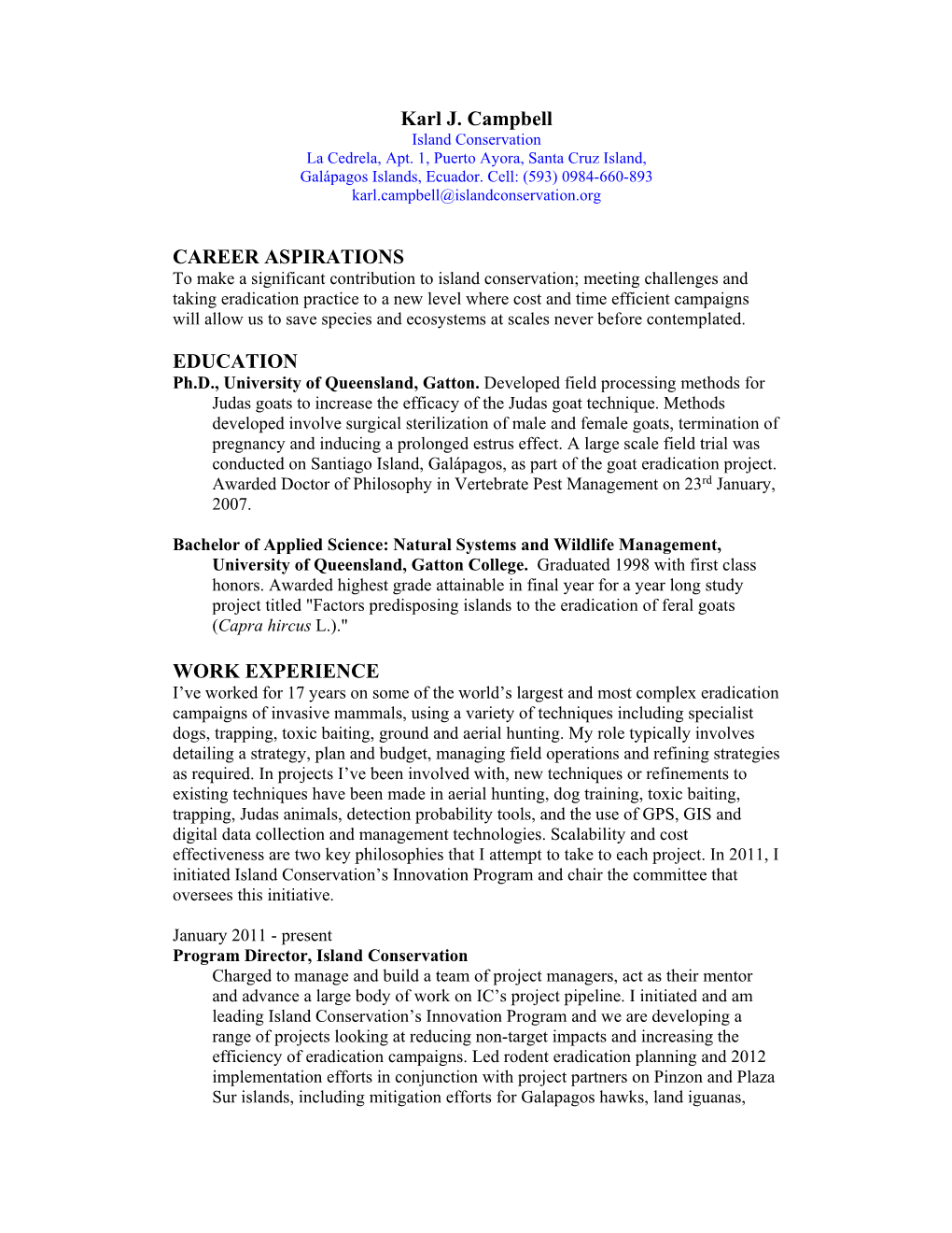 Karl Campbell CV