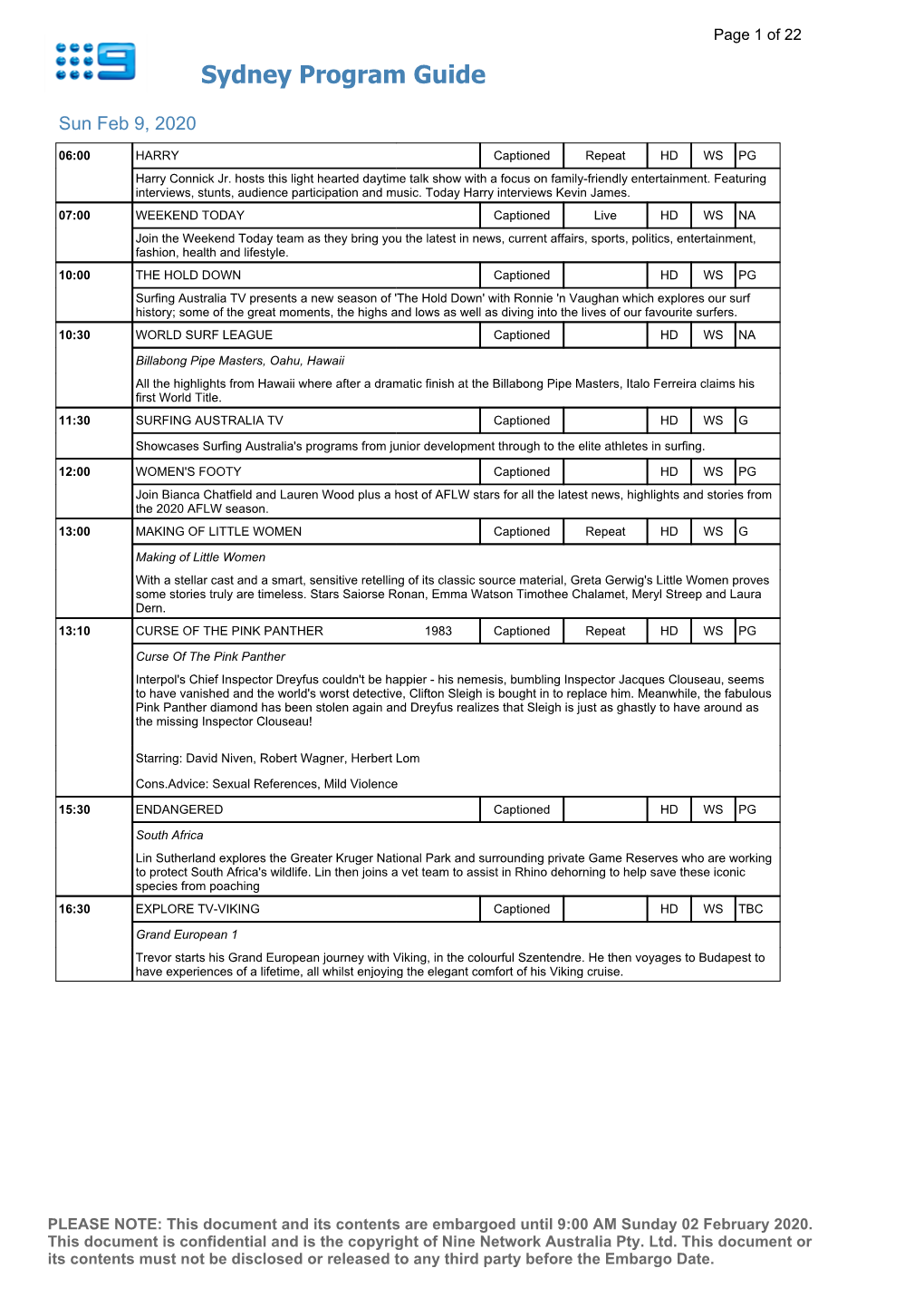 Sydney Program Guide