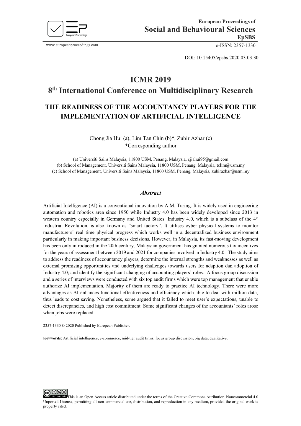 Social and Behavioural Sciences ICMR 2019 8Th International