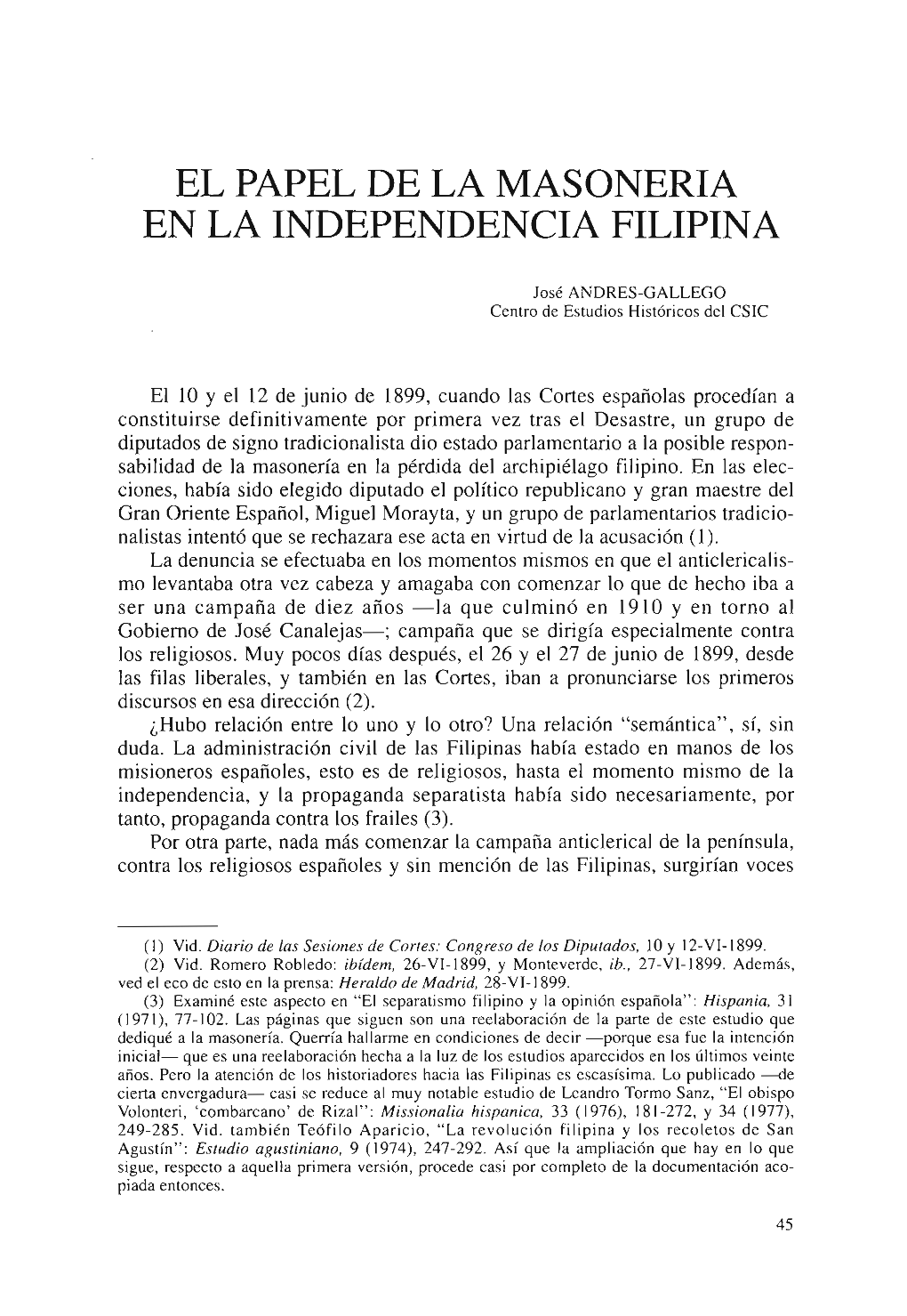 El Papel De La Masonería En La Independencia Filipina