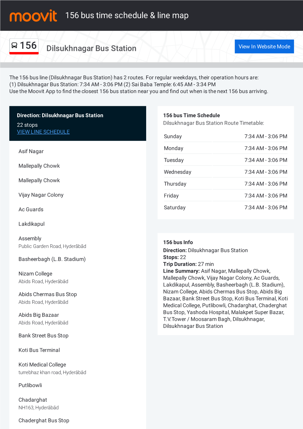 156 Bus Time Schedule & Line Route