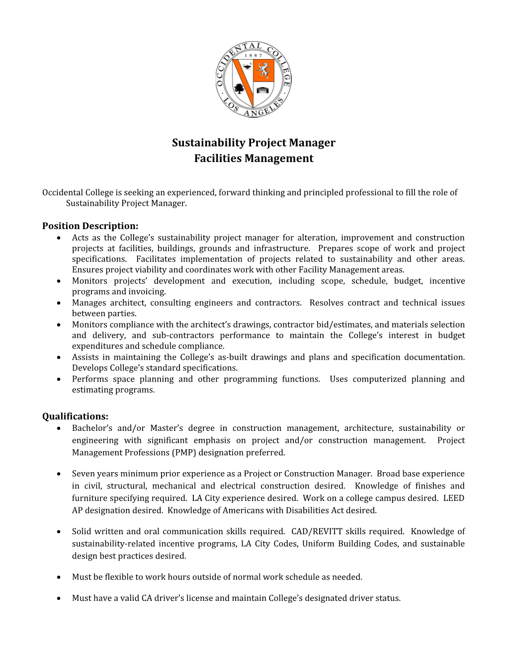 Sustainability Project Manager Facilities Management