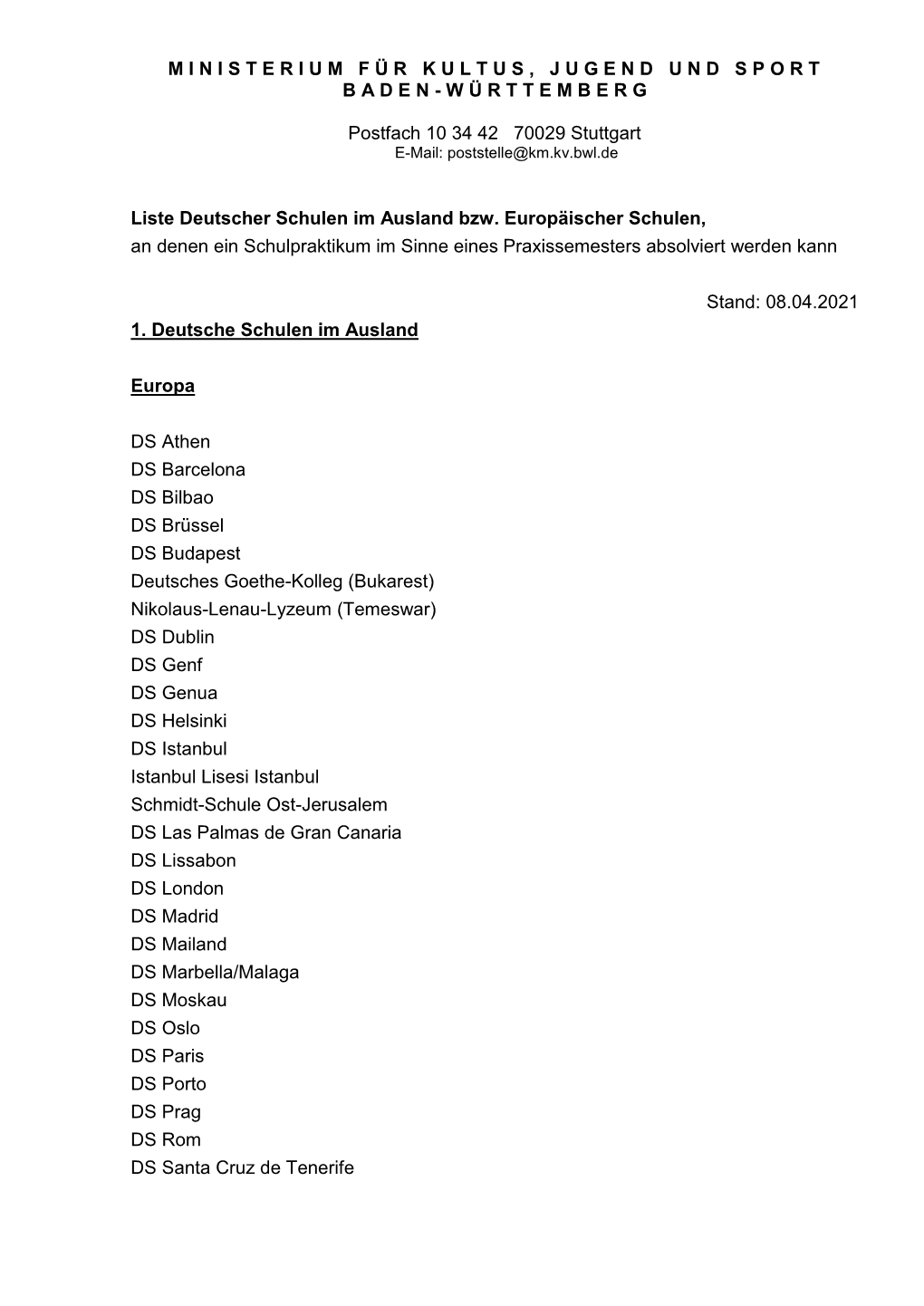 Liste Deutscher Schulen Im Ausland Bzw