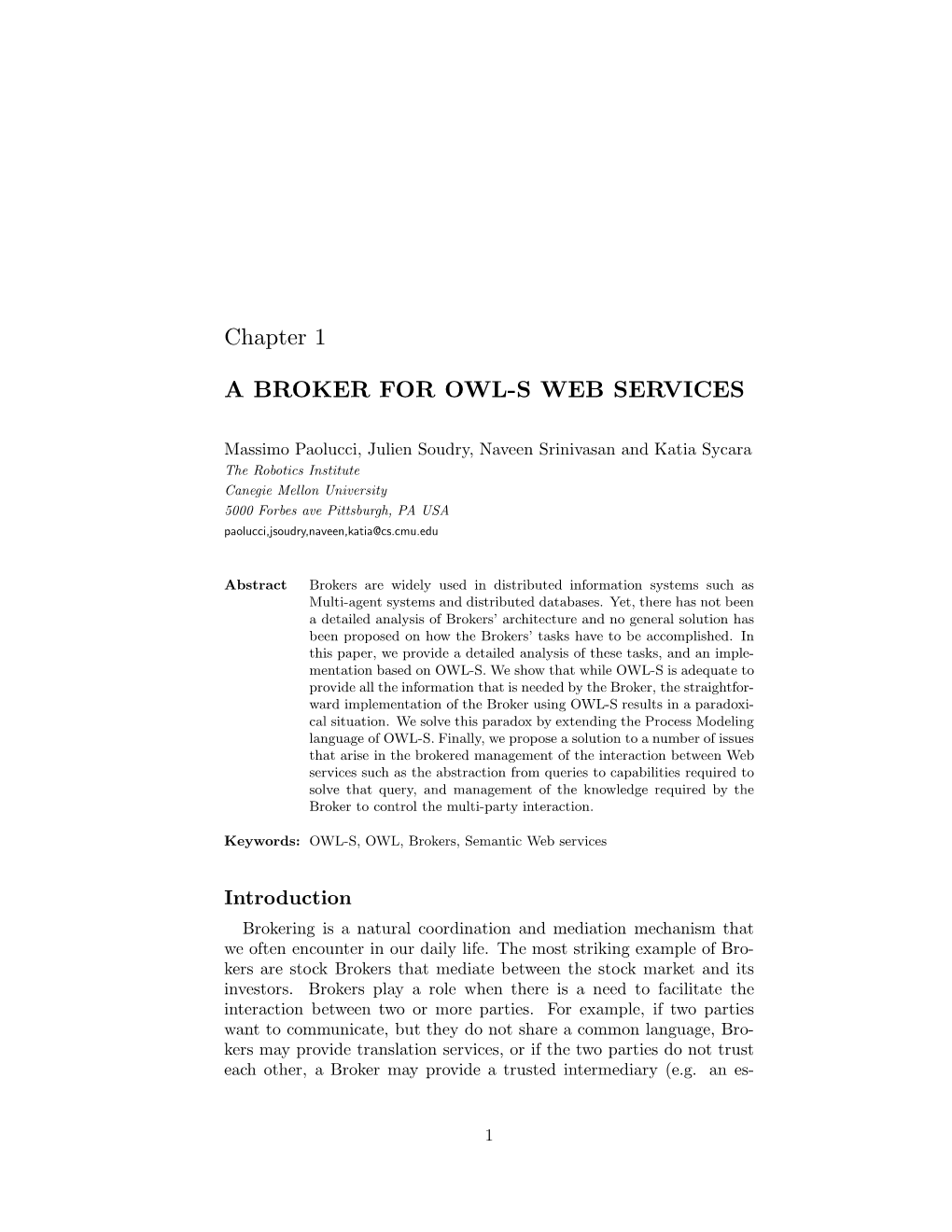 Chapter 1 a BROKER for OWL-S WEB SERVICES