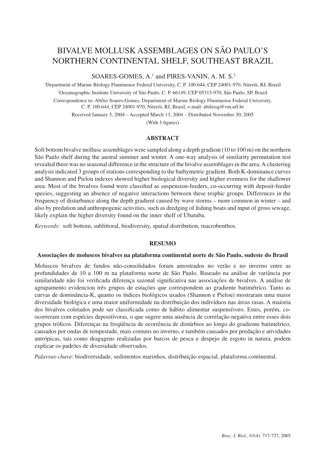 Bivalve Mollusk Assemblages on São Paulo's Northern Continental Shelf