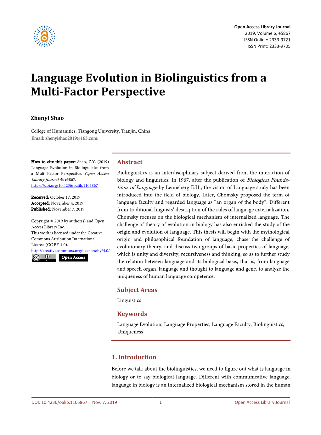 Language Evolution in Biolinguistics from a Multi-Factor Perspective