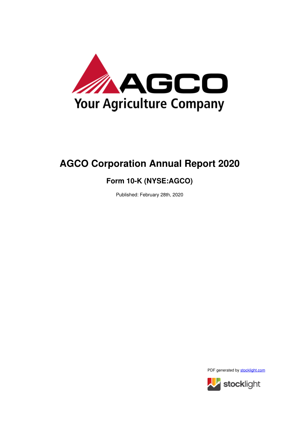 AGCO Corporation Annual Report 2020