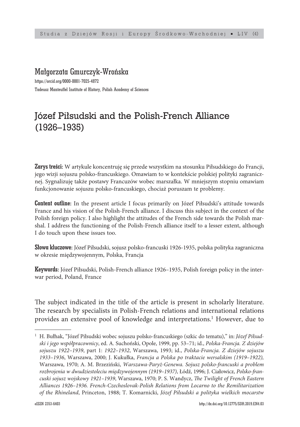 Józef Piłsudski and the Polish-French Alliance (1926–1935)