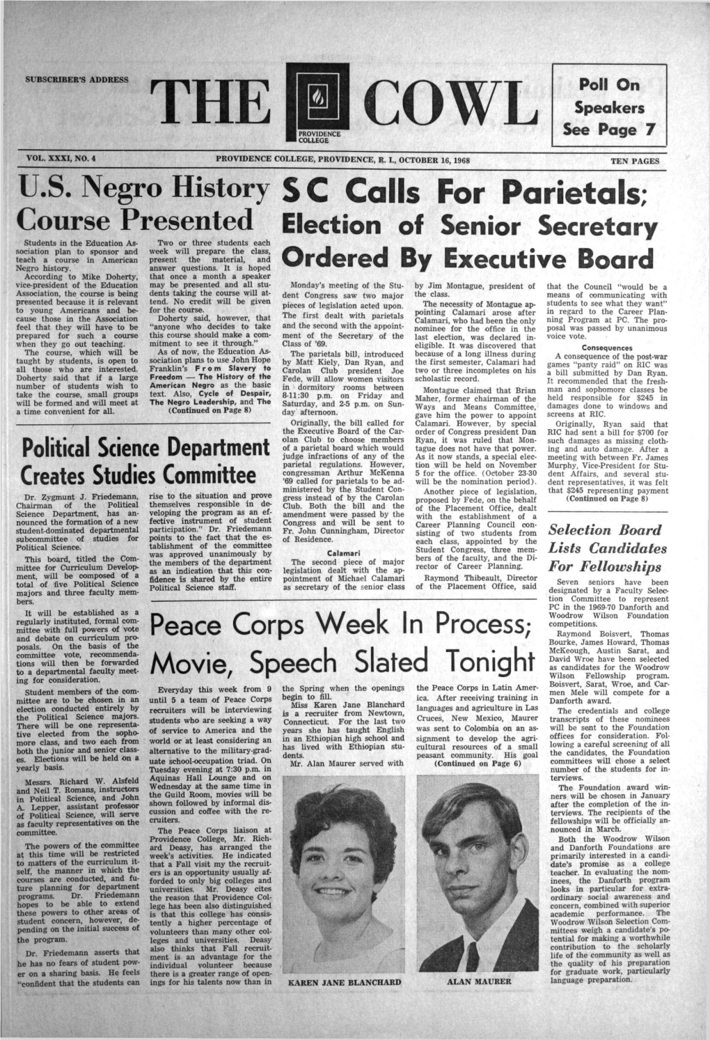 THE COWL Speakers I PROVIDENCE > COLLEGE See Page 7