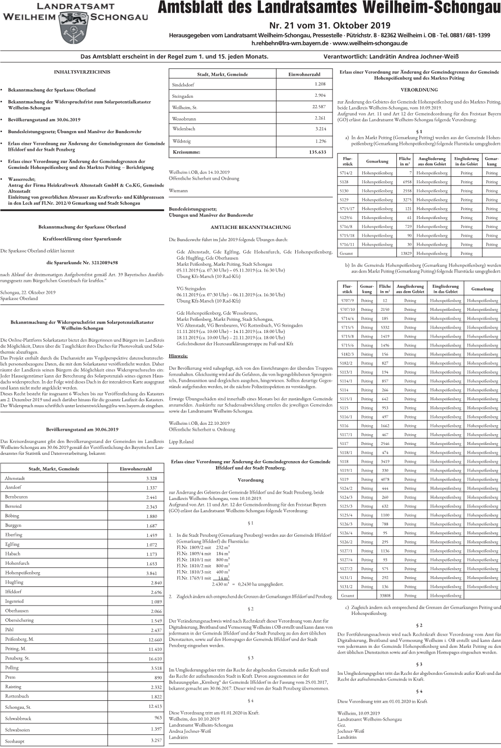 Amtsblatt Des Landratsamtes Weilheim-Schongau Nr