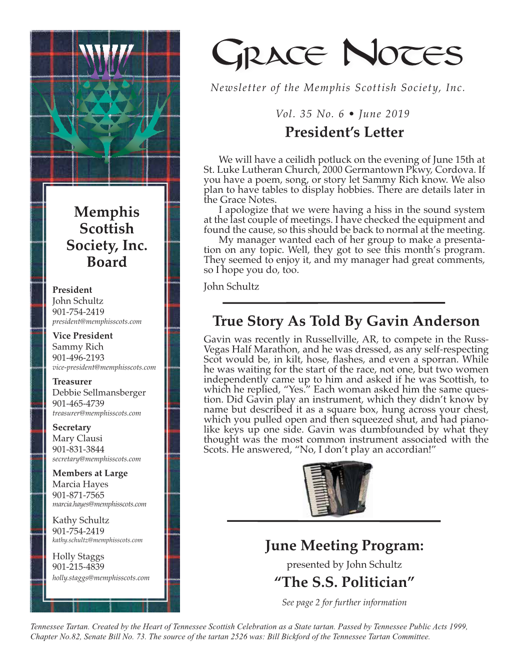 Grace Notes Newsletter of the Memphis Scottish Society, Inc