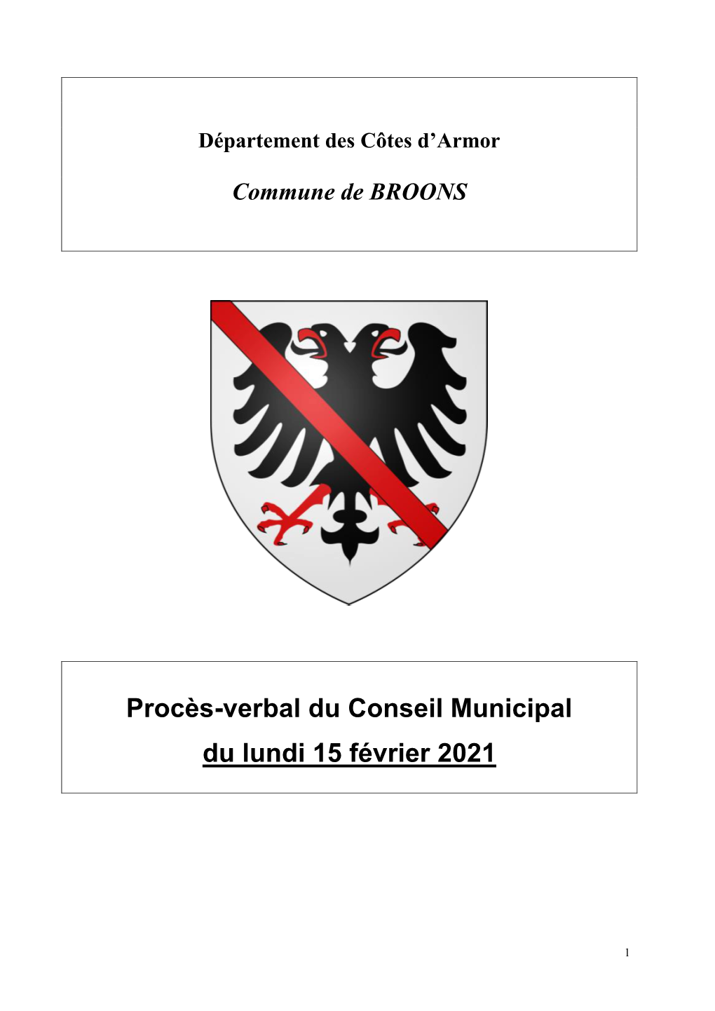 Procès-Verbal Du Conseil Municipal Du Lundi 15 Février 2021