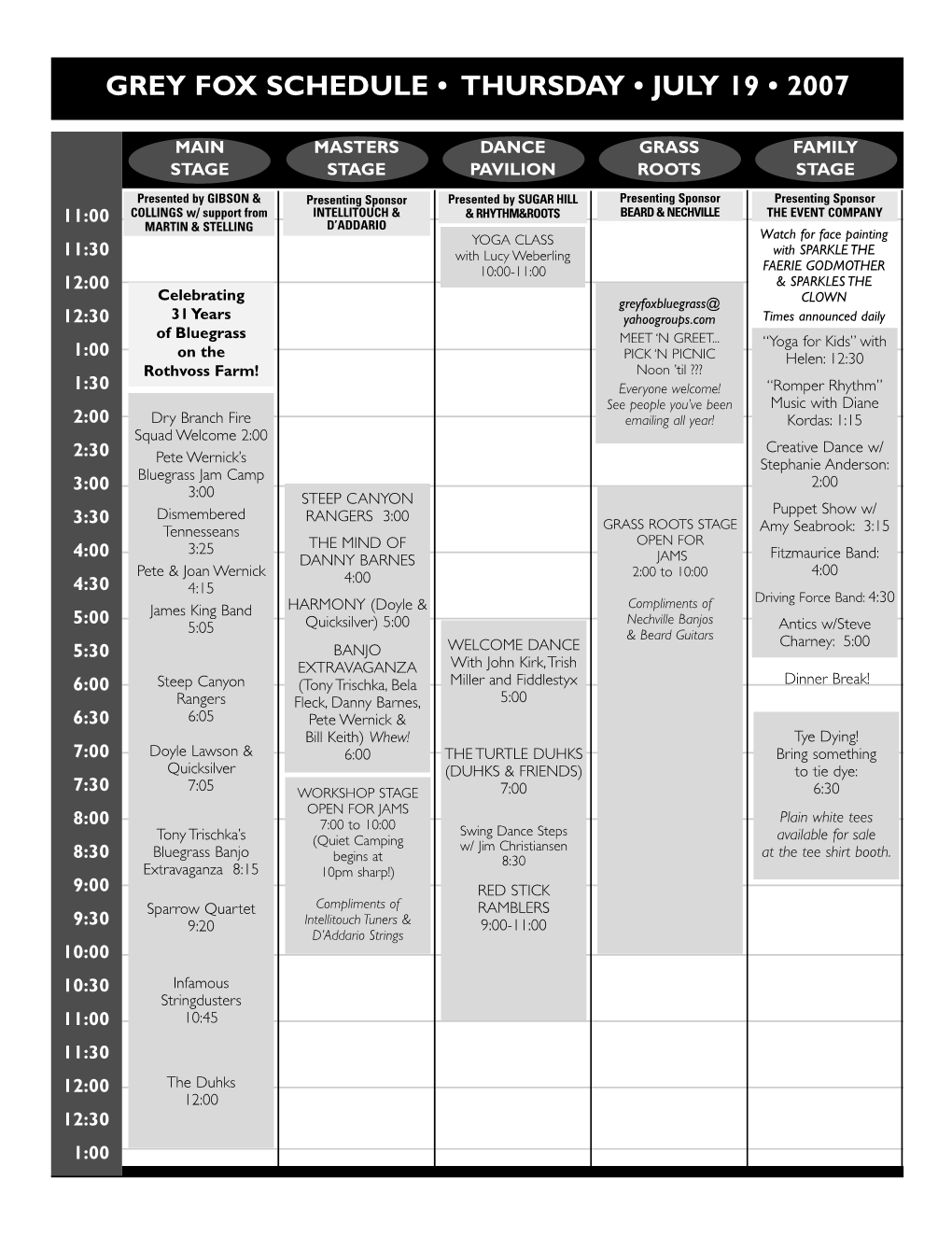 Grey Fox Schedule • Thursday • July 19 • 2007