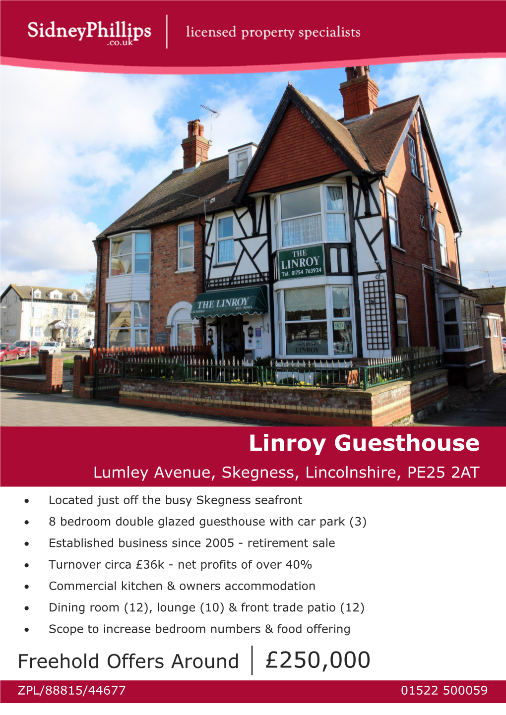 Linroy Guesthouse Lumley Avenue, Skegness, Lincolnshire, PE25 2AT