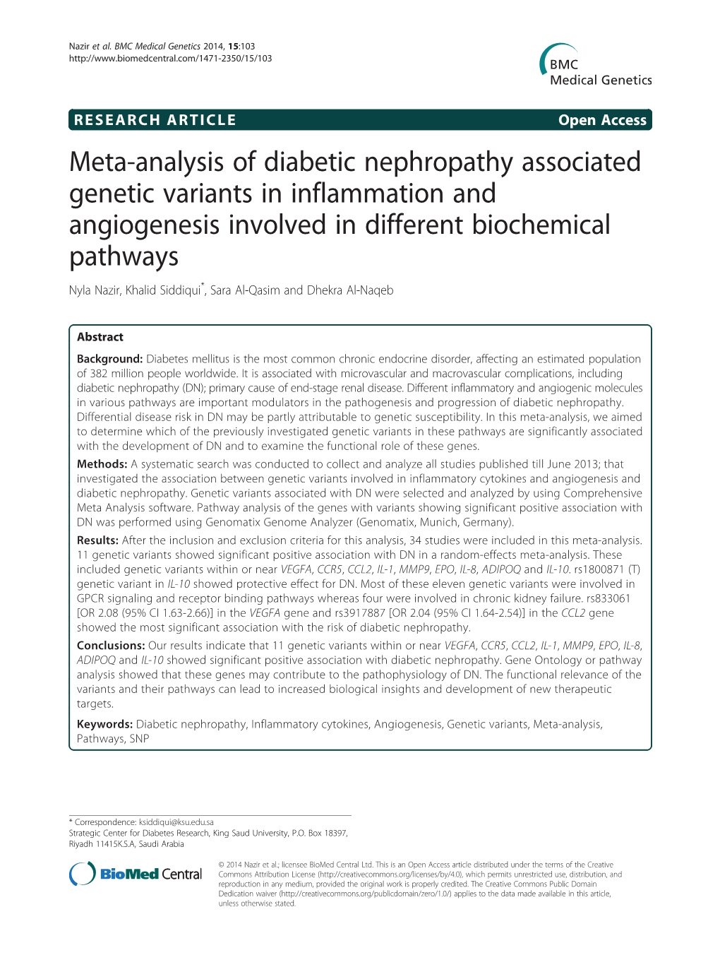 Meta-Analysis of Diabetic Nephropathy Associated Genetic Variants In