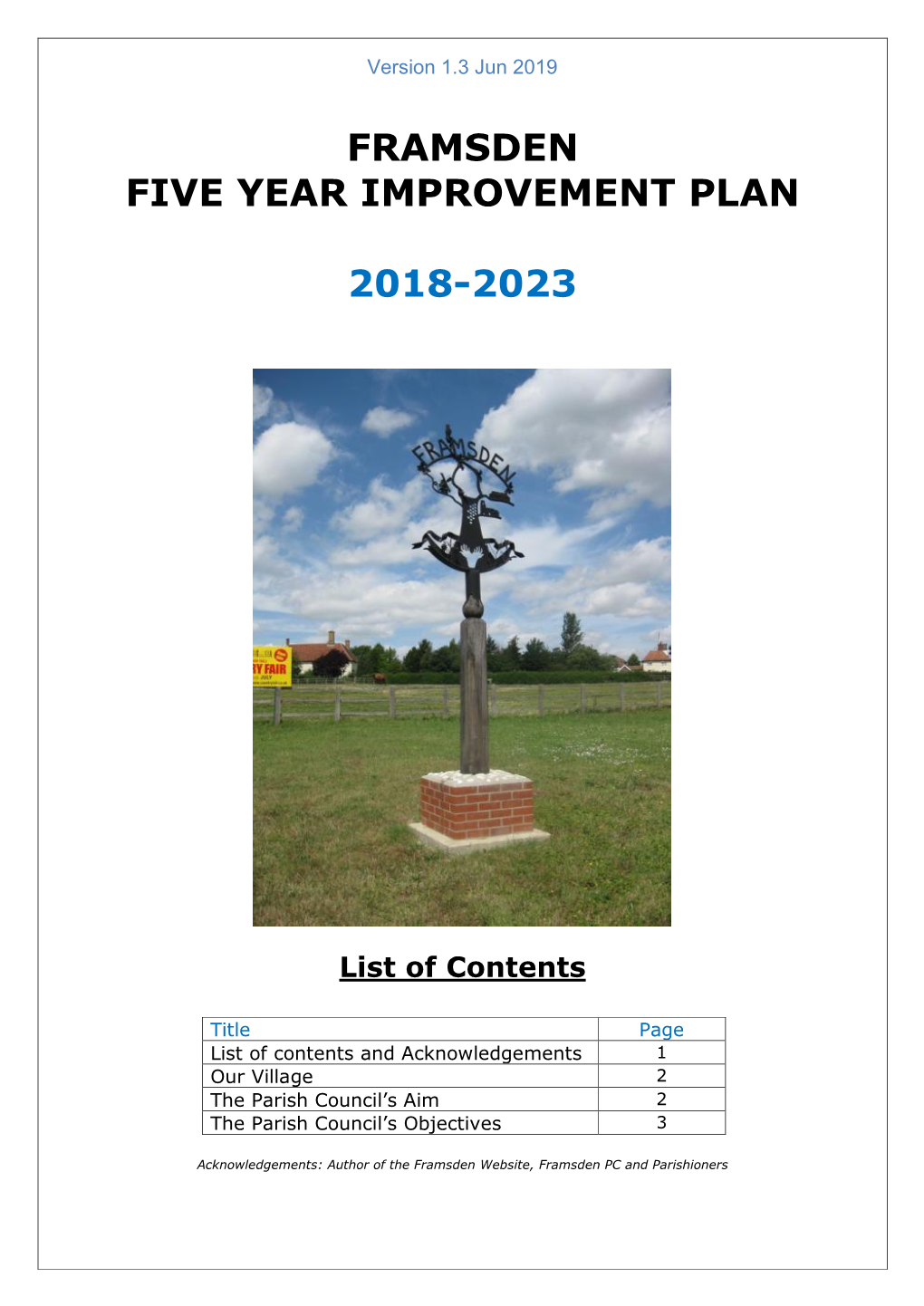 Framsden Five Year Improvement Plan 2018-2023