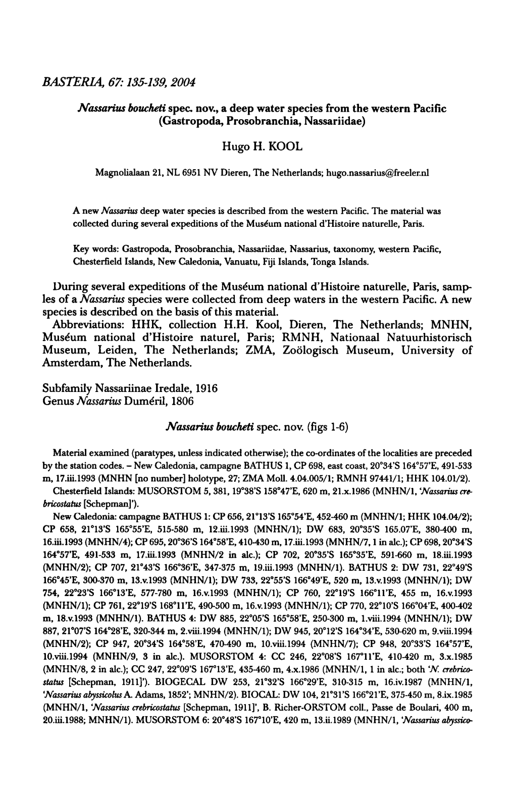 Hugo+H. Kool Subfamily Nassariinae Nov. (Figs 1-6) [Schepman, Species