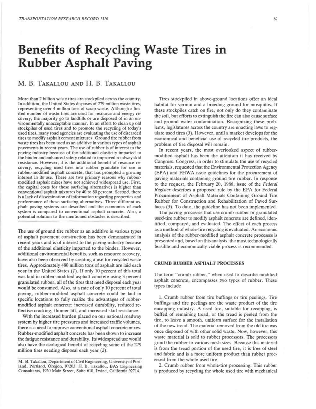 Benefits of Recycling Waste Tires Rubber Asphalt Paving
