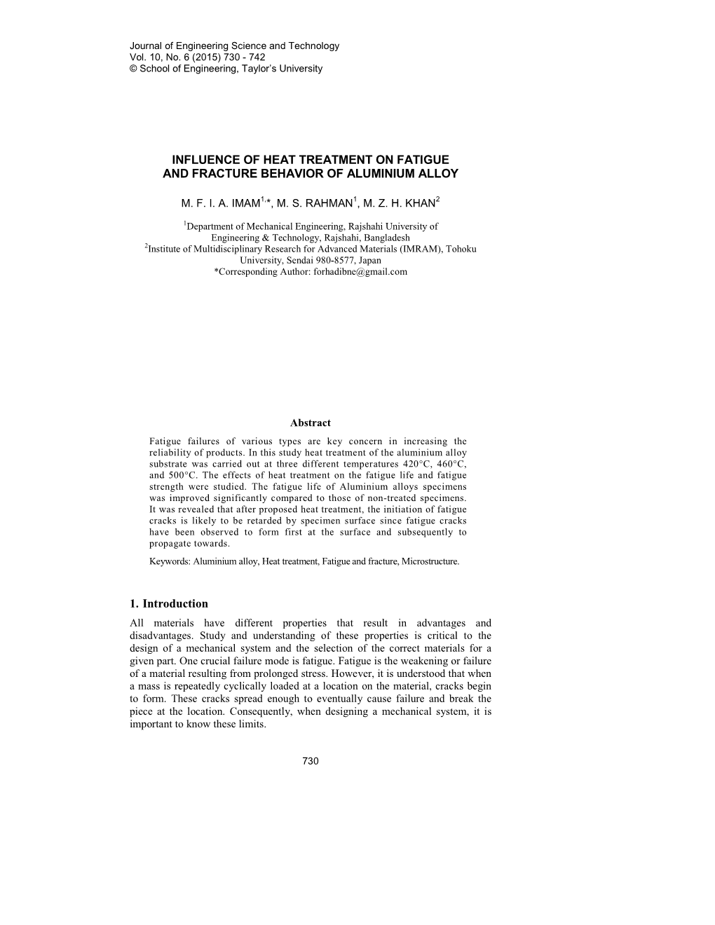 Influence of Heat Treatment on Fatigue and Fracture Behavior of Aluminium Alloy